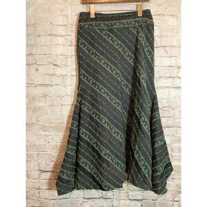 Stiletto Artsy Skirt Womens 4 Green & Black Embossed Florals Asymmetric Maxi